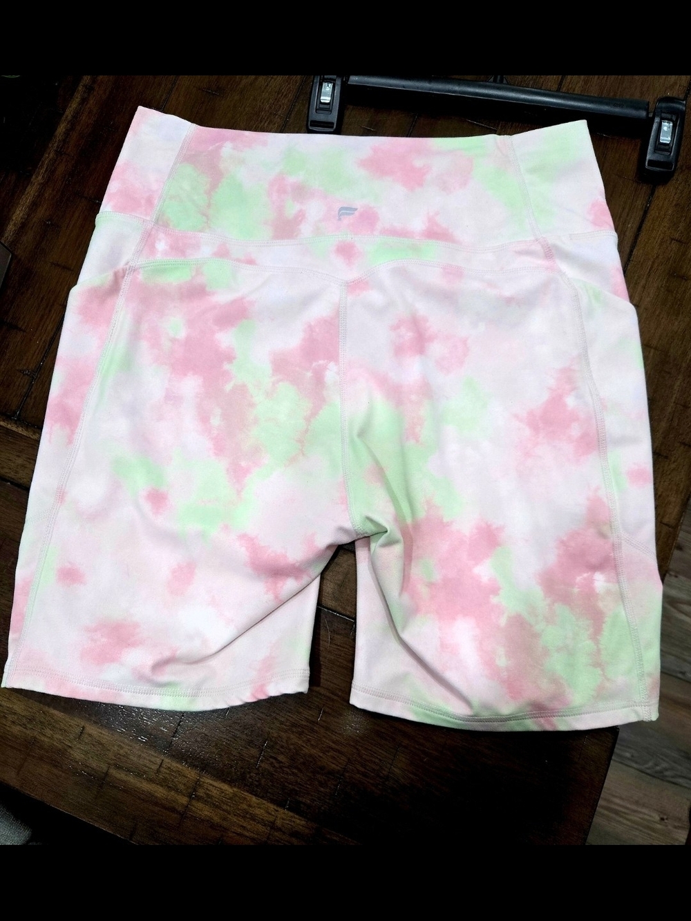 Fabletics Purelux High-Waist Tie-Dye Pocket Bike Shorts - Pink & Green - Picture 4 of 4